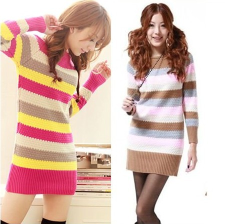 Free Shipping women's CHIC STRIPED LONG SLEEVE JUMPER bottoming SWEATER SLIM FIT-drop shipping