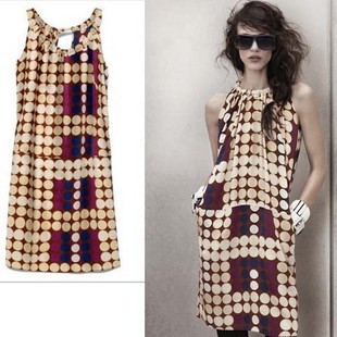 Free shipping  women's clothing 2012 spring and summer hm mani vintage silk polka dot print vest one-piece dress dot full dress