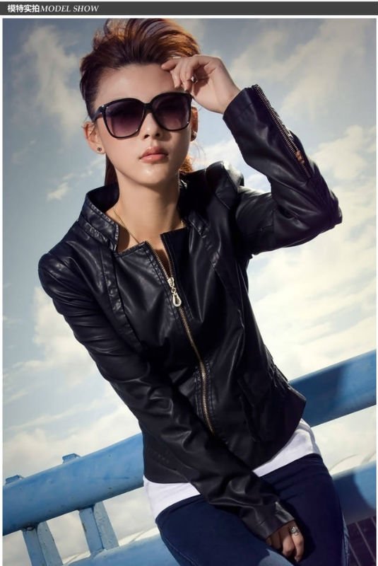 Free shipping women's cultivate one's morality handsome zipper  sleeves of  leather jacket
