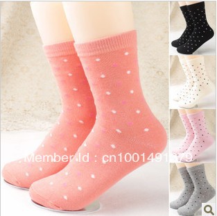 Free shipping Women's dot socks 100% cotton female knee-high long design 100% cotton stocks