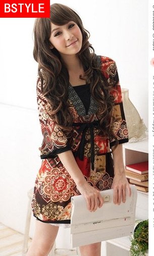 Free Shipping  / Women's Dress / Free Size / Gold Colors / Piece / Ice Cotton / Short Sleeve / O*Neck /