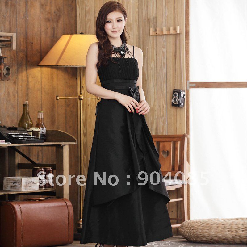 Free Shipping! Women's Dresses Evening Dress Long Dress Bow  Black Wholesale and Retail