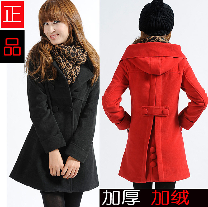 Free shipping Women's elegant slim berber fleece wool woolen thermal with a hood overcoat outerwear thickening plus velvet