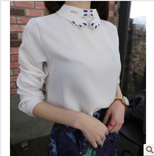 Free Shipping Women's exquisite chiffon cutout handmade embroidery pattern long-sleeve shirt 12a
