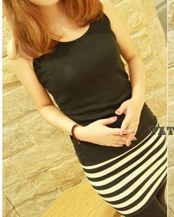 Free Shipping  Women's Fashion 8069 2013 slim all-match fashion patchwork stripe vest basic skirt