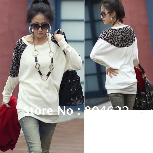 Free shipping Women's fashion blouses long batwing sleeve round neck, korean shirt/leopard costume AED-1210