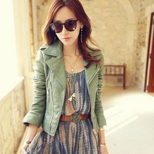 Free Shipping Women's Fashion Brand 4 Colors Zipper decorate Turn-down Collar PU Leather Jacket Lady Coat Outerwear D101-11-035