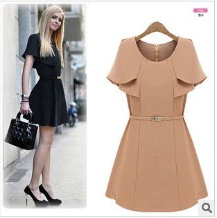 free shipping Women's fashion Chiffon Slim Fit short sleeve sleeve Dress butterfly sleeve dress black ,pink  retail /wholesale