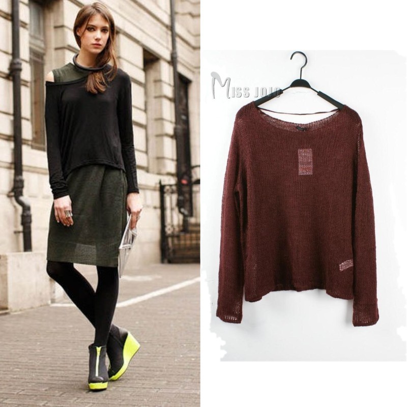 free shipping Women's fashion cutout mohair sweater thin loose plus size shirt female