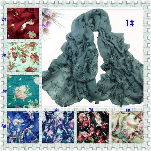 free shipping.women's fashion floral flower printe cotton voile silk drape shawls/scarves/scarf.wholesale.180*110cm.20pcs/lot.