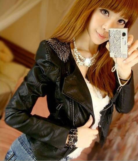 Free shipping women's fashion leisure shoulder badges leather jacket