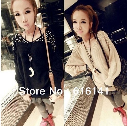 Free Shipping Women's Fashion Long Sleeve Pearl Knit clothes Sweater Jacket Coat Black/ Apricot Tops NEW (as the picture)