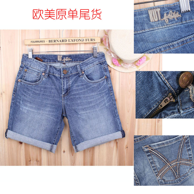Free Shipping Women's fashion rivet embroidery water wash denim shorts capris roll up hem shorts plus size available