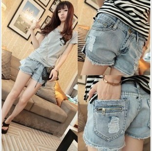 Free Shipping Women's fashion s235 placketing vintage denim shorts hole shorts