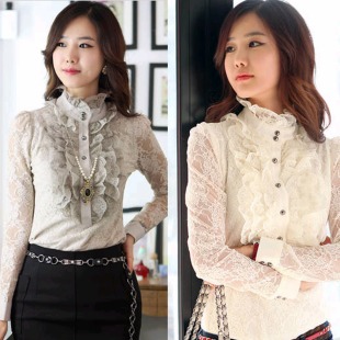 Free shipping women's fashion slim lace shirt