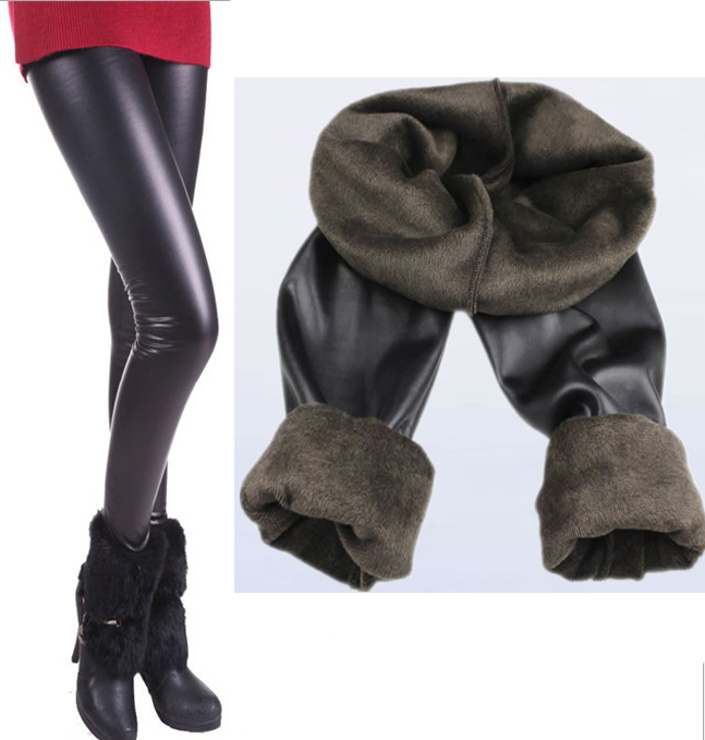 free shipping,women's fashion velvet inside thick winter faux leather legging