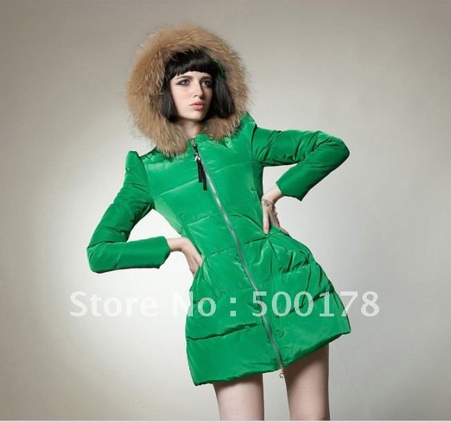 Free shipping, Women's fashion winter warm duck down coat princess slim candy color cute medium-long fur collar hooded AC256