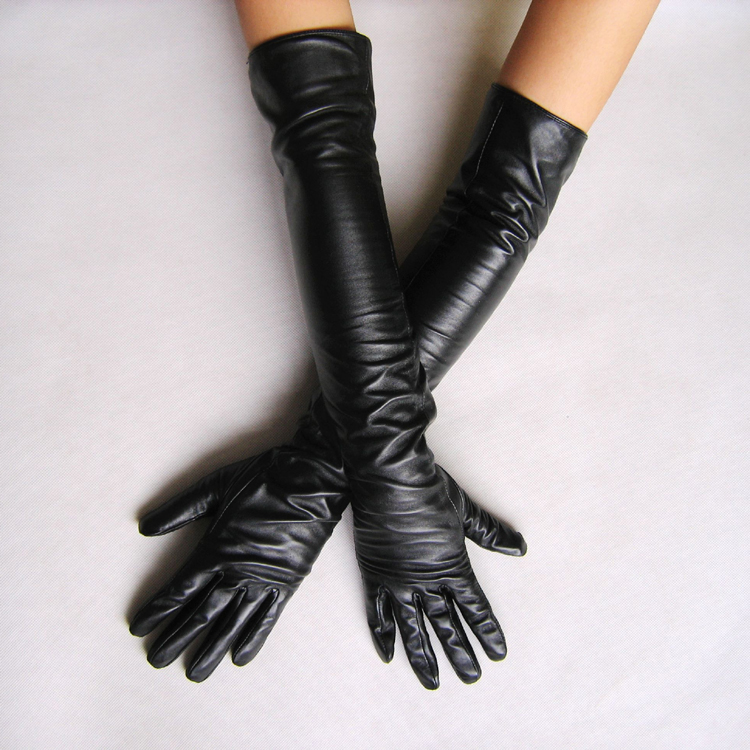 Free shipping Women's faux leather long gloves ultra long belt long design fashion women's