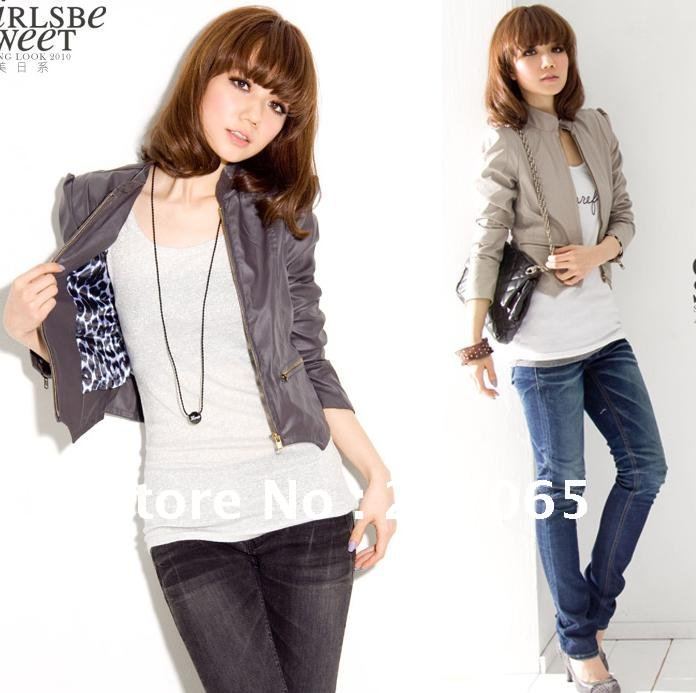 Free shipping  Women's Faux Leather short Jacket,PU leather jackets ,women short Coat,Outerwear  2 colour