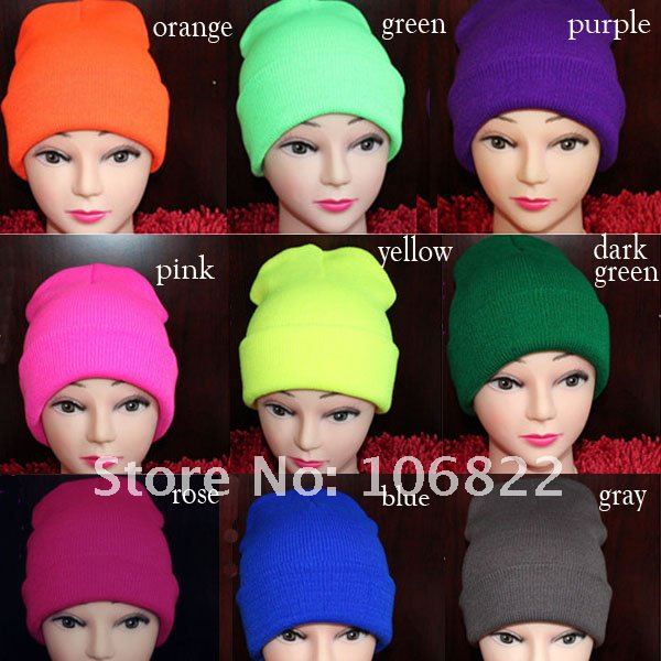 Free Shipping Women's Fluorescent Folor Knitwear Cap Knitted Hat Winter Warm Multicolor Unisex  CY0358