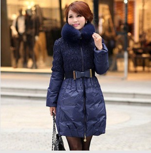 Free shipping Women 's fox fur collar long down clothing excellent quality coat thick coat down jacket women 3 color size s-xxl