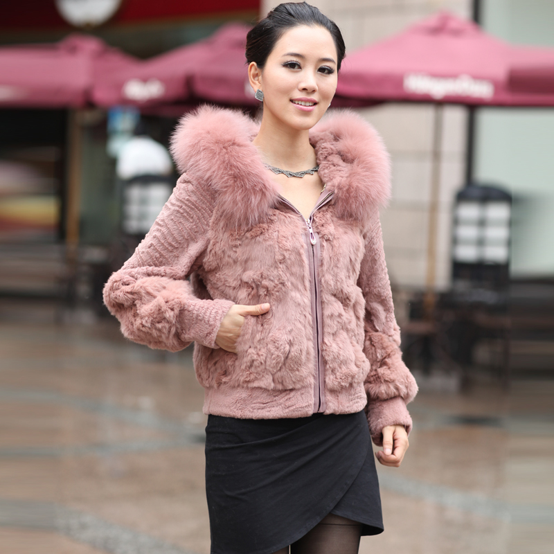 Free Shipping! Women's_fur_coat New style fox fur rabbit hair hooded fur coat regular style Women fur