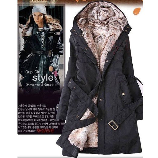 Free Shipping Women's Fur Coat Warm Long Coat 2in1 Hooded Fur Winter Jacket Clothes Black beige Outerwear Wholesale / Retail