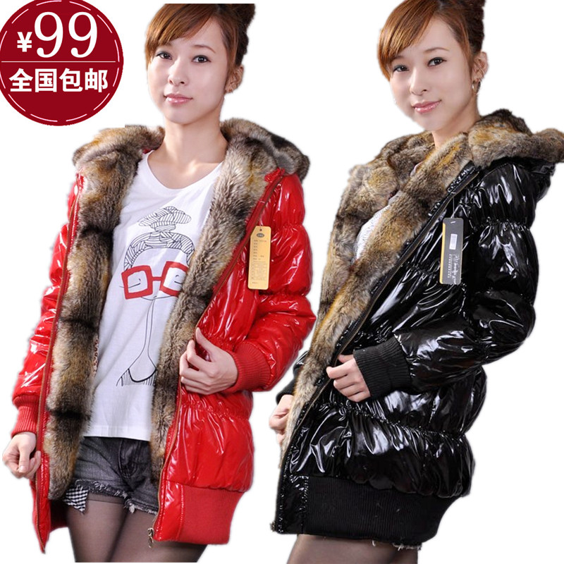 Free Shipping Women's Fur Collar Candy Color Jacket Medium-long Winter Cotton-padded Jackets Coat Woman Winter