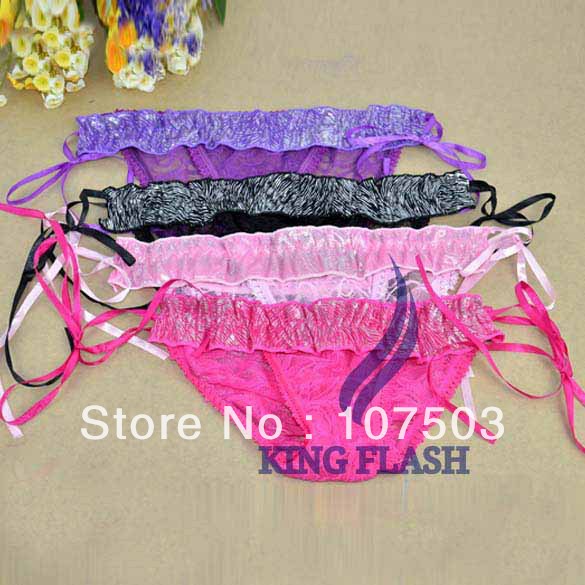 Free shipping Women's G-string Sexy Thongs Lace Underwear T-Pants Sexy Lingerie 4 Colors 9047
