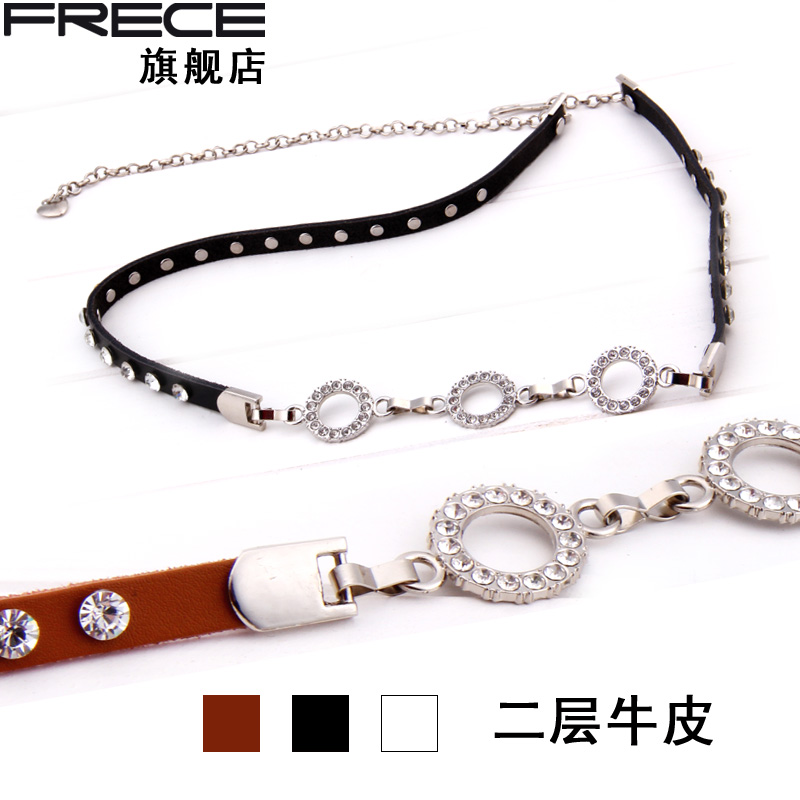 Free shipping women's genuine leather cowhide belt,round diamond chain fit to waist 35(94cm)