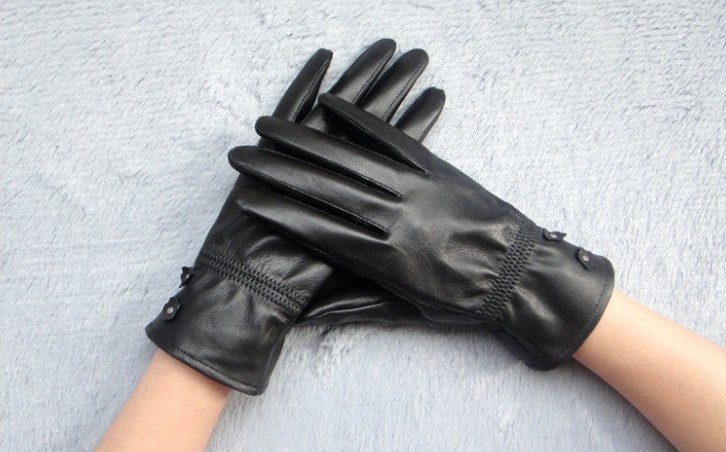 Free Shipping Women's Genuine Sheep Skin Leather Gloves Two Small Rose Flower Cuff Winter Glove