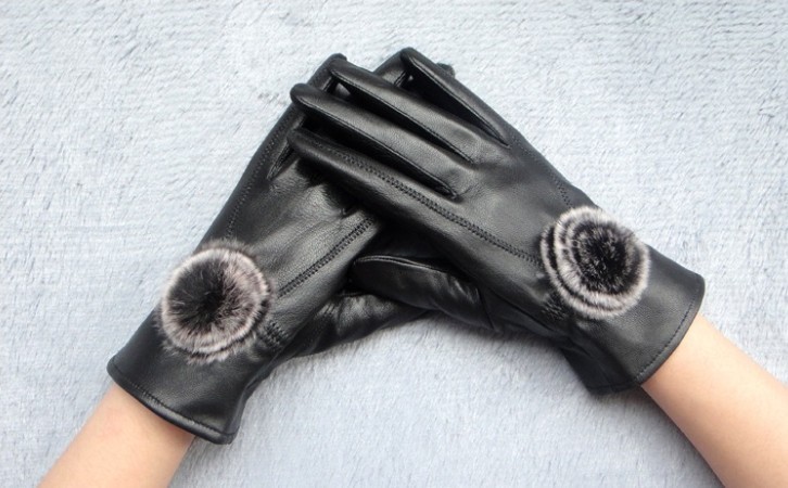 Free Shipping Women's Genunie Sheep Skin Leather Gloves Winter Glove Keep Warm Glove With Sable hair bulb