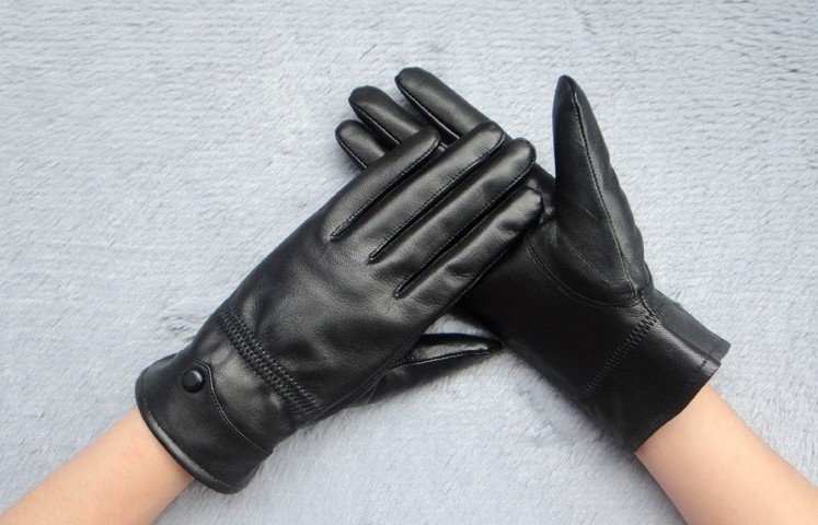 Free Shipping Women's Genunie Sheep Skin Leather Gloves Winter Glove Keep Warm Glove With Small Button Decorcation