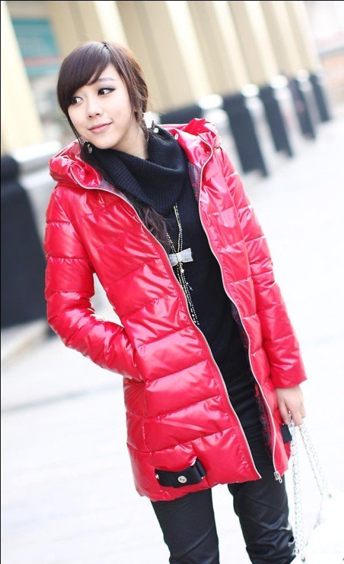 Free shipping  women's glossy medium-long with a hood cotton-padded jacket ,women's outerwear women's jacket