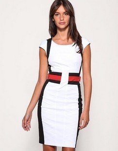 Free shipping Women's Graphic Colorblock Italian Stretch Cotton Pencil Dress(DK077)