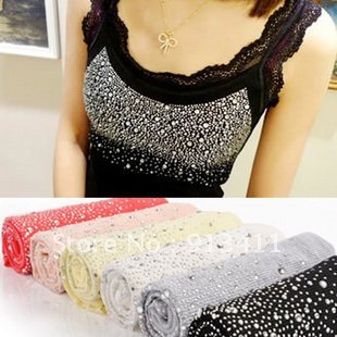 Free shipping! Women's hot fix rhinestone spaghetti strap small vest sexy halter-neck 100% cotton basic summer basic vest