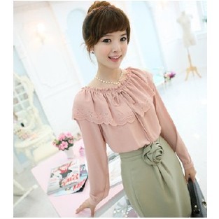 Free Shipping Women's Hot-selling elegant sweet cutout flower chiffon shirts and ladies blouse  #C10
