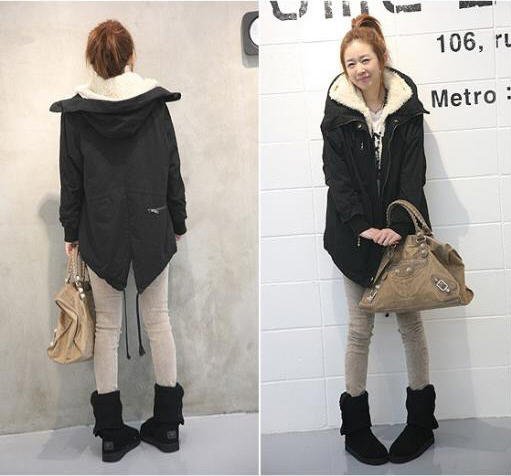 Free shipping! Women's jacket sherpa liner wool coat jacket army green coat Women thickened jacket outwear winter H19