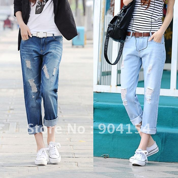 free shipping women's jeans Fashion loose plus size hole casual jeans harem pants ankle length trousers female beggar pants