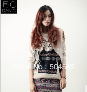 Free Shipping Women's Knitted Sweaters Fashion Mr. Rabbit Jacquard Needle Knitwear Vintage College Style Pullovers 5color SW-074
