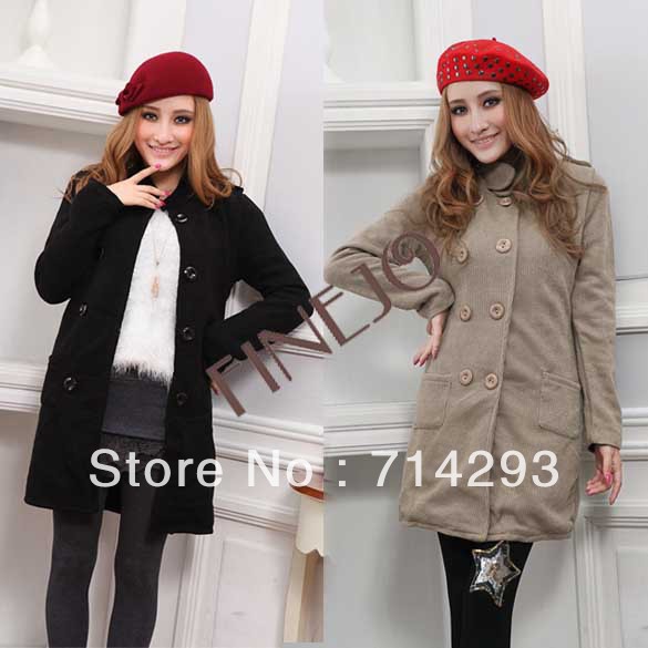 Free shipping Women's Korea Sweet Long Sleeve Double-breasted Coat Slim Fit Mid-length Trench Coat 7965