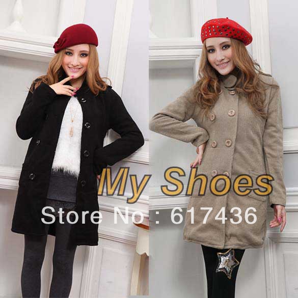 Free Shipping Women's Korea Sweet Long Sleeve Double-breasted Slim Fit Mid-length Trench Coat 7965