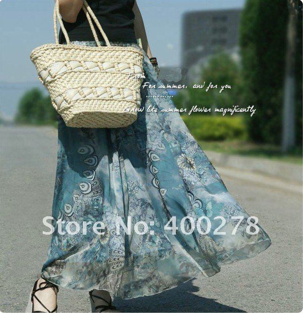 Free shipping  Women's long dress Western style silk fabrics summer women Bohemian Bust long skirt Princess  skirt C853