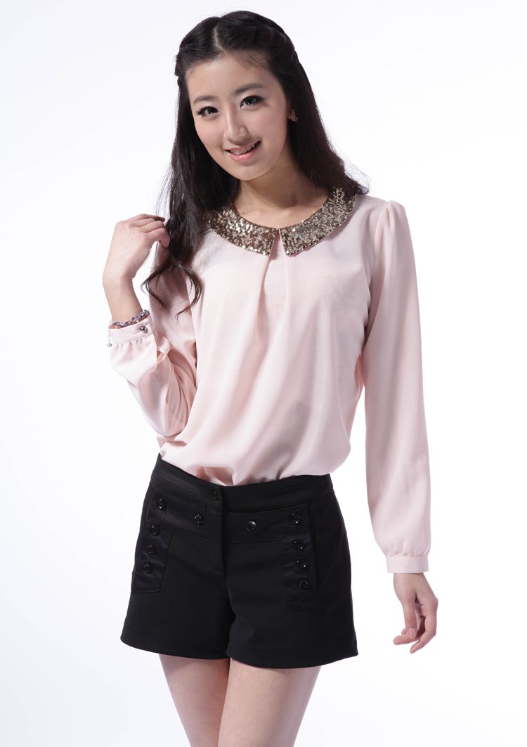 Free shipping Women's long sleeve chiffon top / lady's blouse