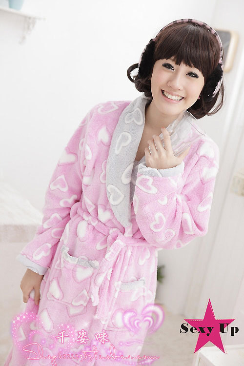 Free Shipping Women's love thickening coral fleece robe bathrobes sleepwear nightgown lounge Wholesale price