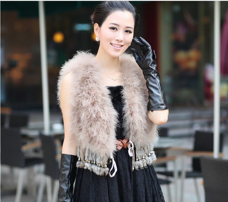 Free Shipping Women's lovely copper ostrich fur waistcoat for winter Wholesale and retailer