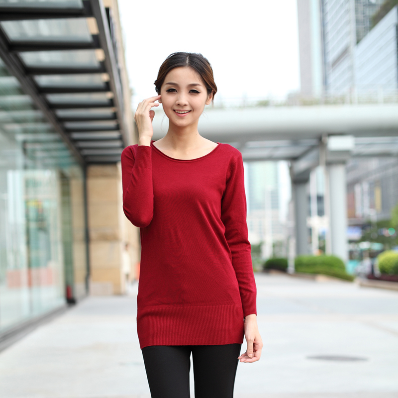 Free shipping Women's medium-long basic shirt o-neck pullover sweater female medium-long long-sleeve sweater