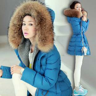 Free shipping, Women's medium-long Down Coat, Fur collar outerwear. Slim with a hood
