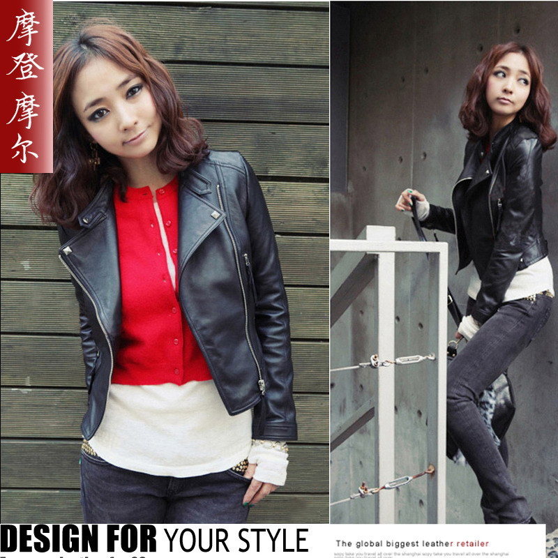 Free shipping ! Women's motorcycle leather clothing slim jacket spring and autumn coat short design small leather clothing