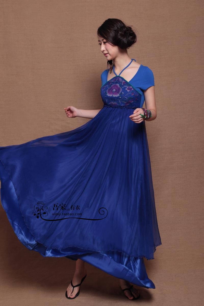 free shipping Women's national trend high quality embroidered bellyached style elegant short-sleeve dress RIP